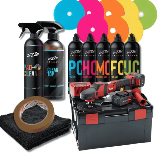 kit polissageFLEX Deluxe Polisseuse rotative sans fil PE 15 150 18.0-EC